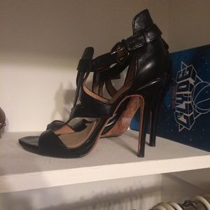 Super sexy black L.A.M.B peep toe heels